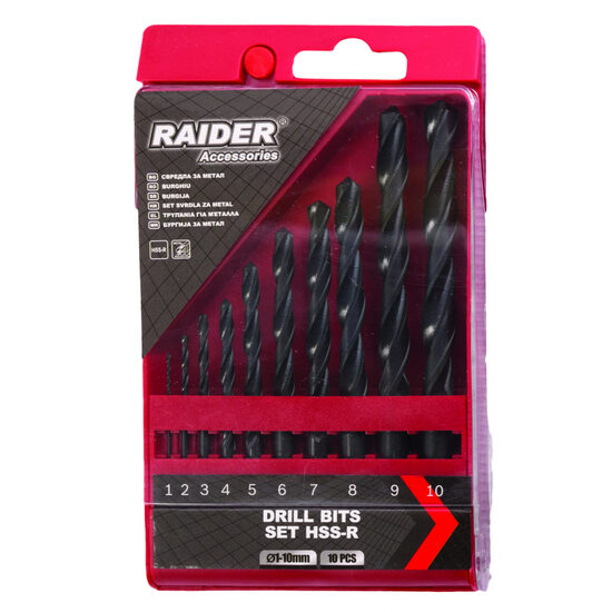 Set burghie 10pcs. Ø1, 2, 3, 4, 5, 6, 7, 8, 9, 10mm HSS-R, Raider Power Tools 157111
