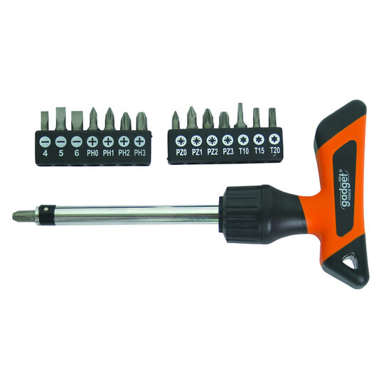 Surubelnita cu clichet ,maner “T” cu biti , 16pcs set, Gadget 225204