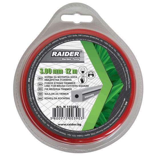 Fir patrat pt motocoasa Ø3.0mm х 12m rosu insertie, Raider Garden Tools 110282