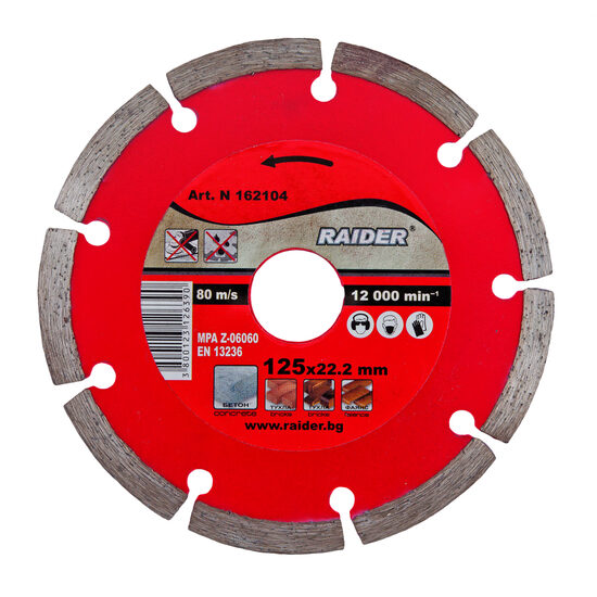 Disc diamantat segmentat DRY 125x22.2mm RD-DD02, Raider Power Tools 162104
