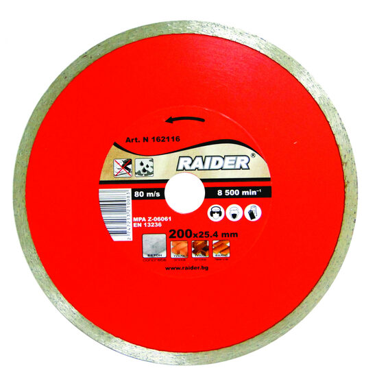 Disc diamantat continuu WET 200x25.4(22,2)mm RD-DD16, Raider Power Tools 162116
