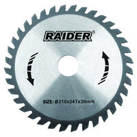 Disc circular pentru lemn 210x24Tx30.0mm, Raider Power Tools 163133
