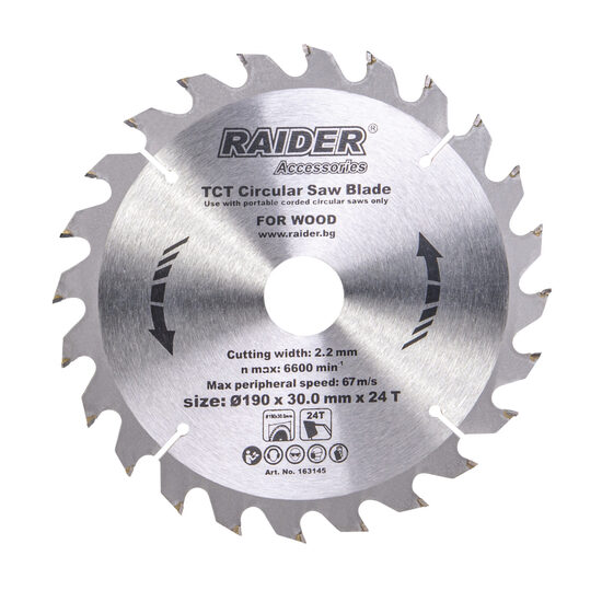 Disc circular pentru lemn 190х24Тх30mm, Raider Power Tools 163145