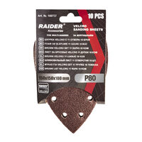 Set 10 foi abrazive perforate Velcro 150х150x100 mm P 80, Raider Power Tools 180737