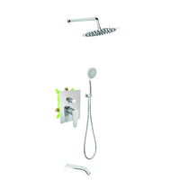 Set 5 in 1 Algeo: BAG7P3BOX baterie ingropata dus cu cap dus fix metalic, para dus mobila , furtun flexibil si racord, Ferro BAG7P3BOX-SET1-S