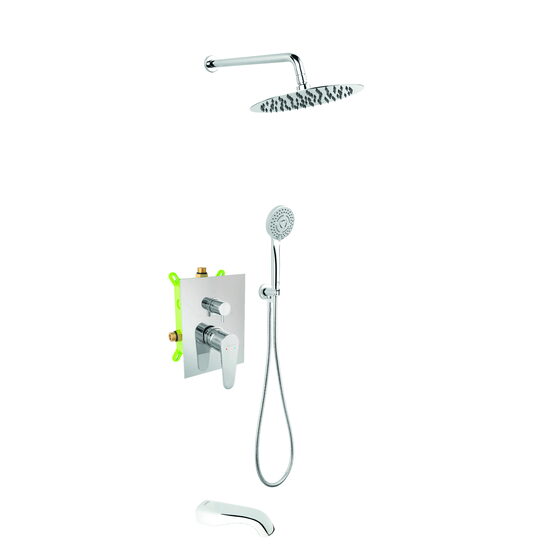 Set 5 in 1 Algeo: BAG7P3BOX baterie ingropata dus cu cap dus fix metalic, para dus mobila , furtun flexibil si racord, Ferro BAG7P3BOX-SET1-S