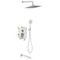 Set 5 in 1 Algeo Square: BAQ7P3BOX baterie ingropata dus cu cap dus fix metalic, para dus mobila , furtun flexibil si racord, Ferro BAQ7P3BOX-SET1-S