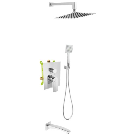 Set 5 in 1 Algeo Square: BAQ7P3BOX baterie ingropata dus cu cap dus fix metalic, para dus mobila , furtun flexibil si racord, Ferro BAQ7P3BOX-SET1-S