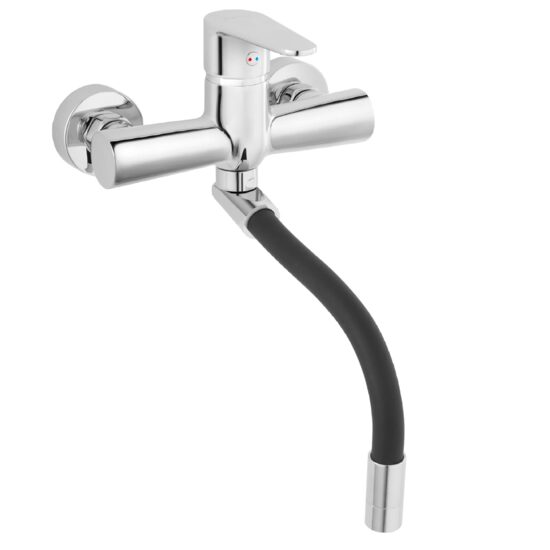Baterie perete lavoar/spalator Algeo, crom cu pipa elastica neagra, Ferro BAG5FB
