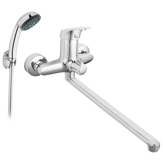 Baterie perete cada/dus Combo, crom cu pipa mobila,  L= 350 mm, Ferro BCM55A