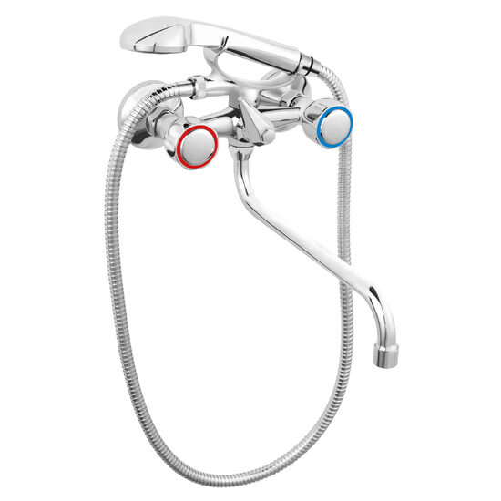 Baterie perete cada/dus Standard crom cu pipa mobila si accesorii, Ferro BST11A