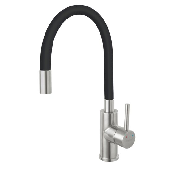 Baterie stativă spălător Zumba Inox, pipa elastica neagra, Ferro BZA4BSS