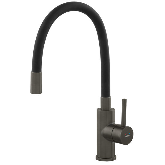 Baterie stativa spalator Zumba Inox, gun metal cu pipa elastica, Ferro BZA4BSSGM