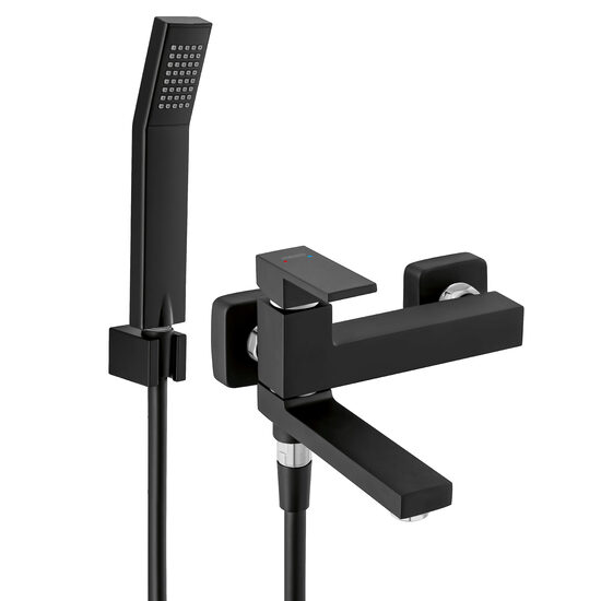 Baterie perete cada/dus Zicco, negru cu set de dus si pipa comutator, Ferro BZI11RBL