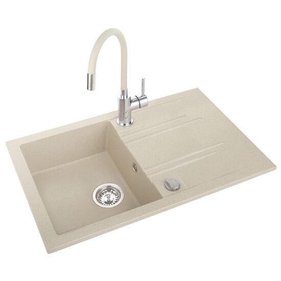 Set: chiuveta granit MEZZO II + baterie bucatarie Zumba BZA4P, nisip, Ferro DRGM48/78SA-SET1-PL