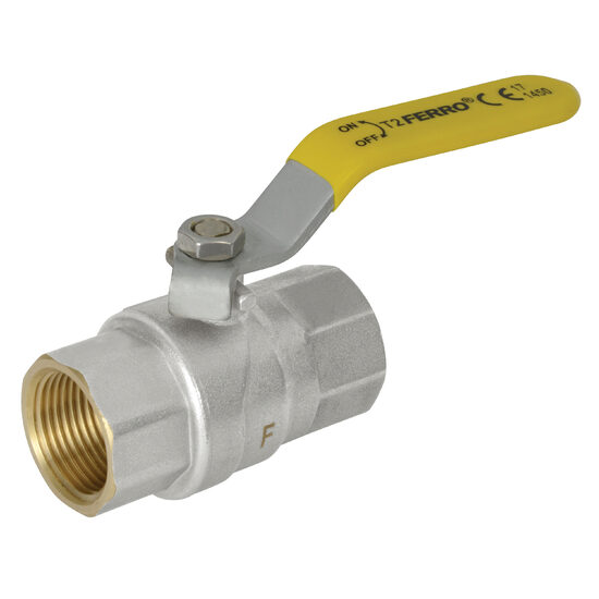 Robinet trecere din alama pt. gaz 1/2" FI-FI cu sfera si maneta, Ferro KGN1