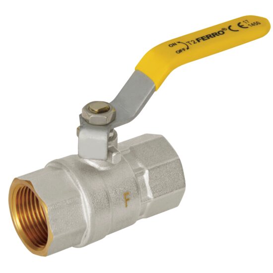 Robinet trecere din alama pt. gaz 3/4" FI-FI cu sfera si maneta, Ferro KGS2