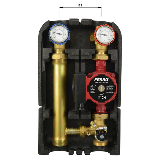 Grup de amestec 1 1/2"x1" pt. instalatii incalzire cu vana 3 cai si pompa GPA II 25‑6‑180, Ferro GMP602GPA