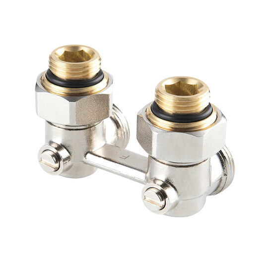 Robinet dublu din alama pentru radiatoare 3/4" FI-FE cu racorduri din pardoseala, Ferro LZ07YKN