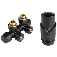 Set robinet dublu coltar pt. radiator tip-V cu alim. din perete, reversibil (stanga sau dreapta) si cap termostatat GT33, negru, Ferro ZTD30BL