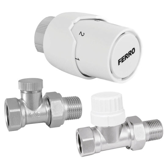 Set robineti  radiator drepti 1/2" tur termostatic+retur+cap termostat GT20, Ferro ZTM20