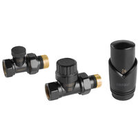 Set robineti  radiator drepti 1/2" tur termostatic+retur+cap termostat GT34, negru, Ferro ZTM30BL