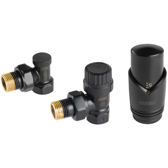 Set robineti radiator coltari 1/2" tur termostatic+retur+cap termostat GT34, negru, Ferro ZTM31BL