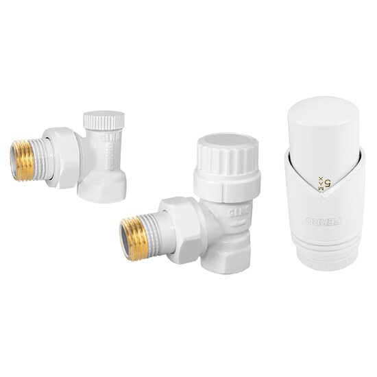 Set robineti  radiator coltari 1/2" tur termostatic+retur+cap termostat GT30, Ferro ZTM31WH