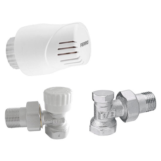 Set robineti  radiator coltari 1/2" tur termostatic+retur+cap termostat, Ferro ZTMN02-16