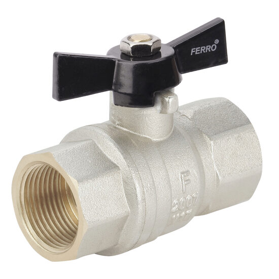 Robinet trecere din alama pt. apa PN40, 3/4" FI-FI cu sfera si fluture , Ferro KMH2