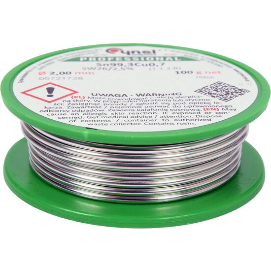 Cositor fără plumb, 2,0mm, 100g, sn99,3cu0,7, Toya 76856