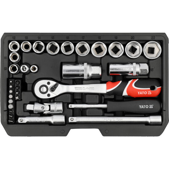 Trusă tubulare 1/4", 3/8" 34 piese, Yato YT-38700