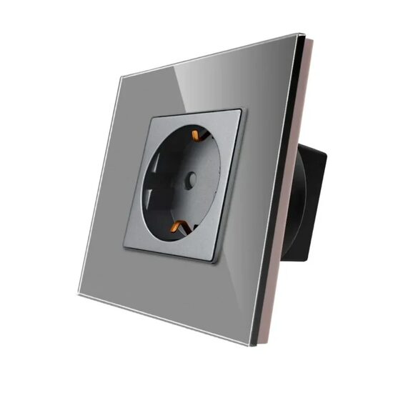 Priza simpla ST cu rama din sticla gri Luxion LXD-1MP010G-GY
