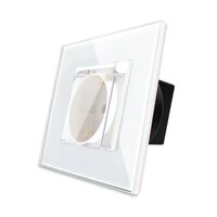 Priza simpla ST CP cu capac de protectie rama din sticla alb Luxion LXD-1MP049G-W