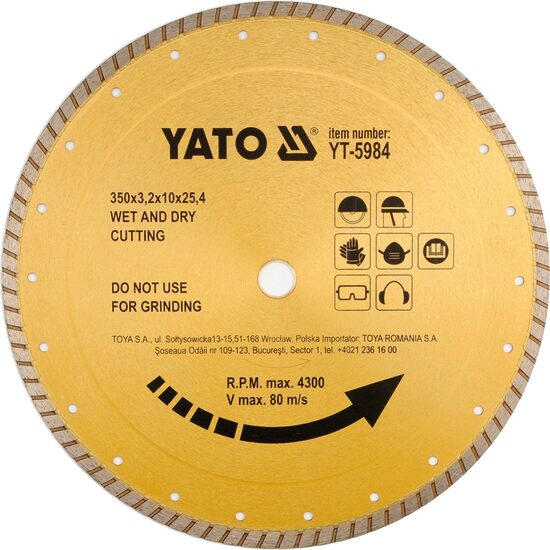 Disc cu diamant pentru ceramica 250 x 25.4 mm Yato YT-5982