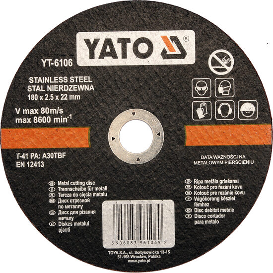 Disc debitat otel inoxidabil 180 x 2.5 x 22 mm Yato YT-6106
