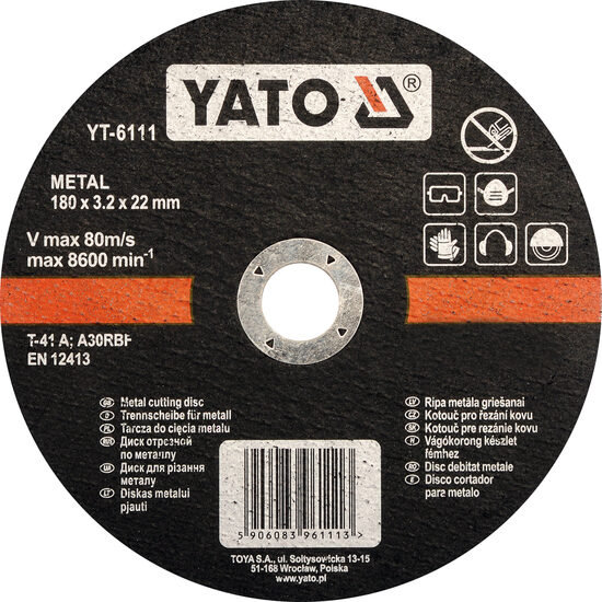 Disc debitat metal 180 x 3.2 x 22 mm Yato YT-6111
