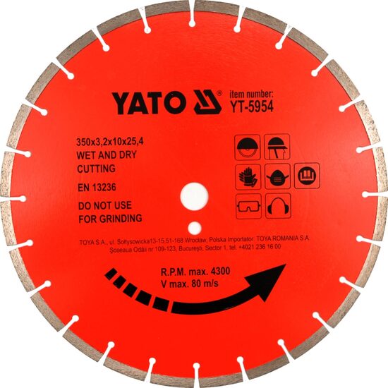 Disc cu diamant pentru beton 300 x 25 4mm Yato YT-5953