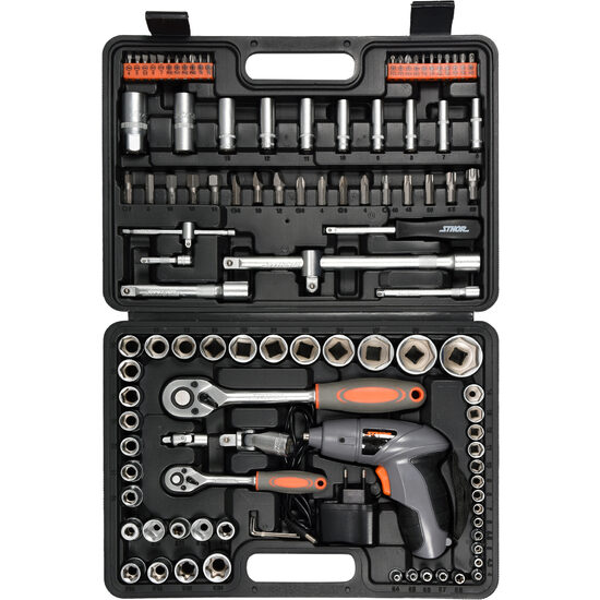 Trusa tubulare + surubelnita cu acumulator 109 piese Sthor 58695
