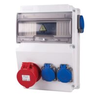 Tablou organizare de santier, Sigurante 1P (5x16A) 380V + 2P (1x16A) + 2P (1x16A) 220V IP44