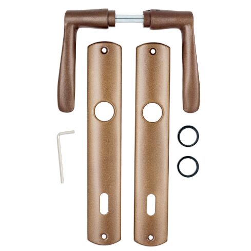 Set manere din aluminiu cu sild pentru usa de interior cu cheie finisaj maro 90mm Yale A 670 VG AP