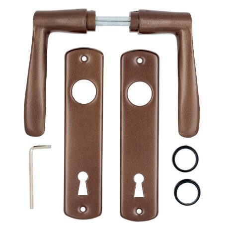 Set manere din aluminiu cu sild pentru usa de interior cu cheie finisaj maro 72mm Yale A 667.3 VG AP